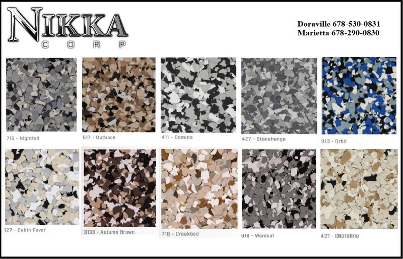 Flake color chart showing ten stock blends with their names and numbers