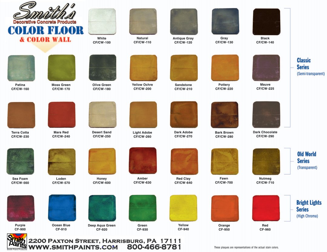 Stain color chart with thirty-five shades, grouped into three series